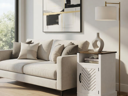 Farmhouse Nightstand With Charging Station & Storage