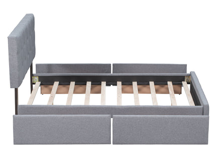 Upholstered Platform Bed With Classic Headboard And Drawers, No Box Spring Needed