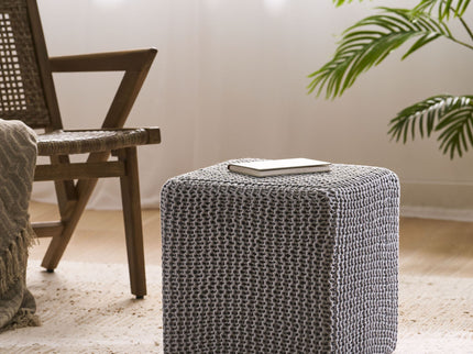 Chabani - Indoor Modern Knitted Fabric Cube Pouf Ottoman - Light Gray
