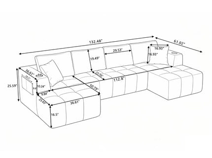 U - Shaped Sectional Sofa, Cup Holders & Side Pockets For Living Room