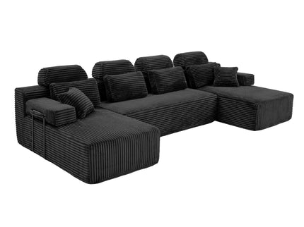 Sectional Sleeper Sofa & Storage Pockets, Modular Couch With Throw Pillows For Living Room
