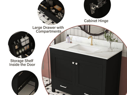 Bathroom Vanity Set, Fluted Cabinet, Soft Close Doors & Drawers - Black