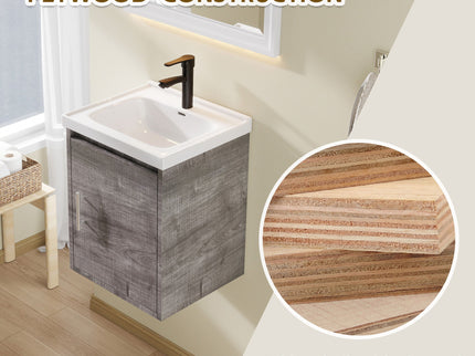 Floating Bathroom Vanity Combo, Wall Mounted Cabinet With Sink & Soft Close Doors For Small Bathrooms