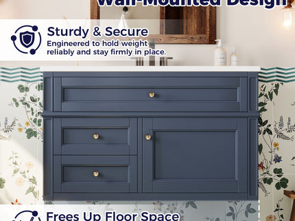 Modern Wall Mounted Floating Cabinet With Double Drawer And Sink
