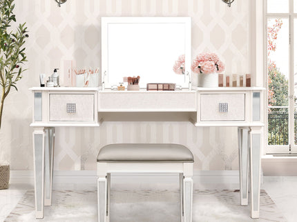 Mirrored Vanity Desk With Drawers And Stool, Flip Up Dressing Table Set For Makeup Room