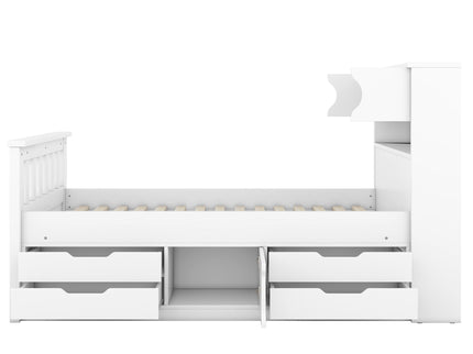 Captain Platform Bed Frame With Storage Bookcases, Shelves, And 4 Drawers