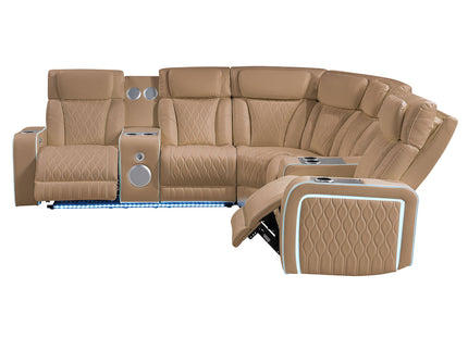 Electra - Power Recliner Sectional Sofa With Power Headrests, Console Loveseats, Wedge, LED Light Strip, Speakers