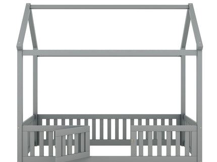 Wood House Bed With Fence And Door