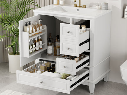 Freestanding Bathroom Vanity With Sink, Soft Close Door, 3 Drawers