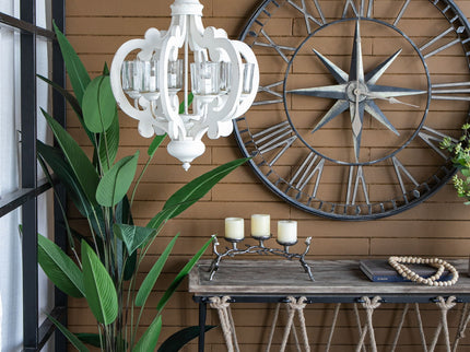 Farmhouse Chandelier, 6 Light Wood Chandelier Pendant Light Fixture With Adjustable Chain For Dining Room Living Room Entryway, Bulb Not Included