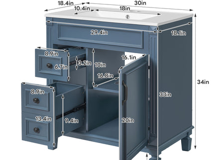 Bathroom Vanity With Sink, Cabinet With 2 Drawers And Adjustable Shelf