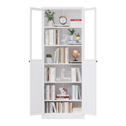 Tall Metal Kitchen Pantry Cabinet With Adjustable Shelves And Silent Magnetic Doors - White