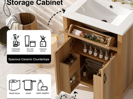 Bathroom Vanity With Flip Drawer, 2 Soft Close Doors, Adjustable Shelf And Ceramic Sink