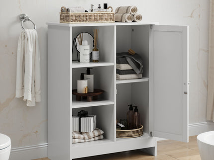Classic Freestanding Bathroom And Kitchen Storage Cabinet With Adjustable Shelves - White