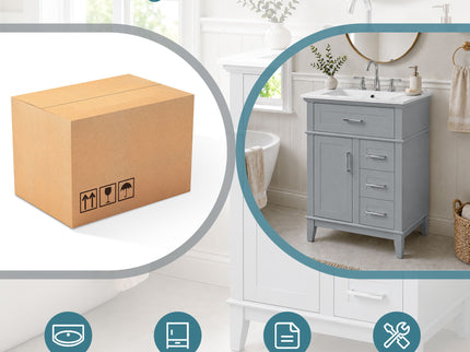 Modern Bathroom Vanity With Sink, Flip Drawer & 3 Drawers, Soft Close Hinges, Adjustable Shelf