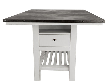 Counter Height Dining Table With 2 Leaves, Under Table Storage - Antique White / Gray