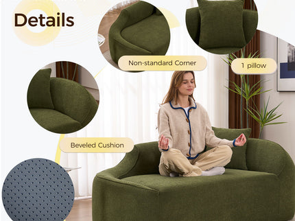 Compression Curved Chaise Longue Chair Indoor Loveseat Sofa Bed With Deep Seat And Pillow - Green
