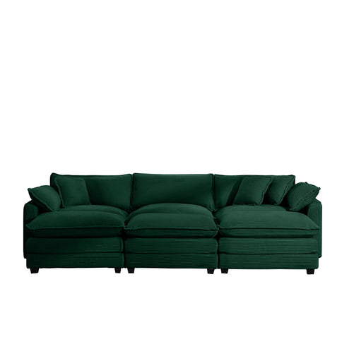 Modern Modular Cushion Sofa With Ottoman, Low Back, Deep Seating Sofa Set