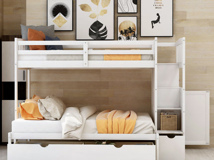 Bunk Bed, Convertible Bottom Bed, Storage Shelves And Drawers