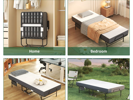 Twin Folding Bed With Memory Foam Mattress, On Wheels, Portable Bed For Adults & Guests - Black