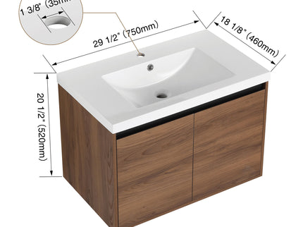 Bathroom Vanity Set With Resin Countertop Sink And 2 Doors, Engineered Wood