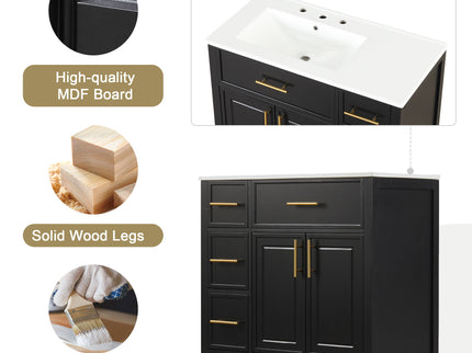 Modern Bathroom Vanity With Sink Top, 2 Doors And 3 Drawers