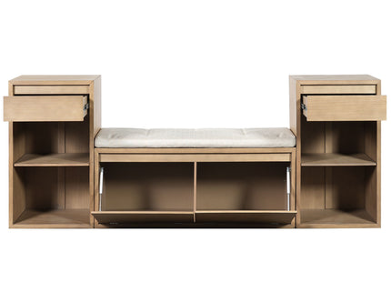 Entryway Storage Bench With Cushion, Drawers & Open Shelves