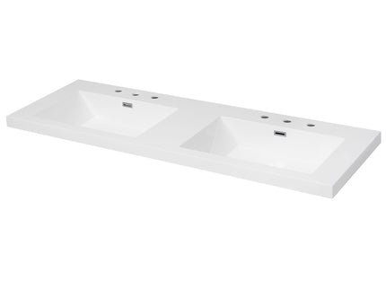 Vanity Top With Undermount Rectangular Double Sinks, Faucet Holes - White