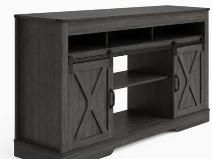 Farmhouse TV Stand With Sliding Barn Doors & Adjustable Storage