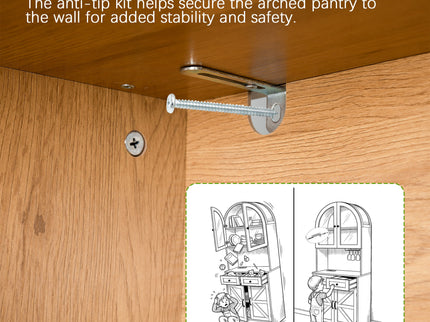Tall Arched Pantry Cabinet With Charging Station, Adjustable Shelves, Coffee Bar