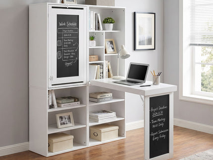 Folding Desk With Storage, Foldable Convertible Writing Table With Blackboard And Shelves For Home Office