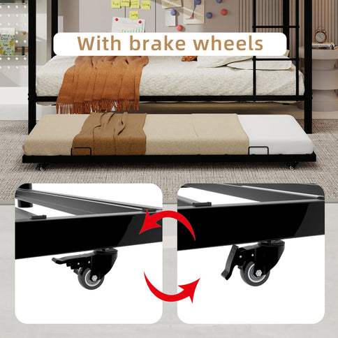 Bunk Bed For Kids, Convertible Frame With Ladders & Guardrail