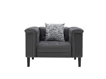 Mary - Tufted Chair With 1 Accent Pillow - Dark Gray
