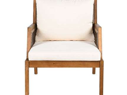 Acacia Wood Patio Furniture Club Chair, Outdoor Wicker Armchair, Deep Seating With Soft Cushions For Porch - Teak / Mix Brown