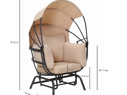 Egg Chair With Cushion And Retractable Canopy - Black / Taupe