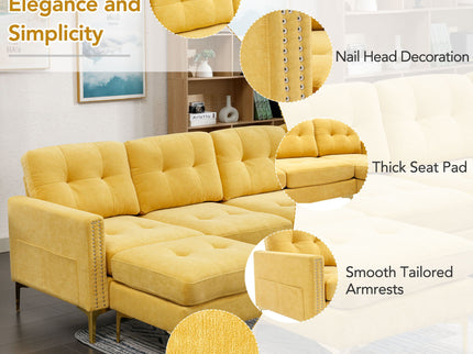 Modern L - Shape Convertible Sectional Sofa With Movable Ottoman