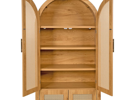 Tall Arched Cabinet With Rattan Doors & Adjustable Shelves