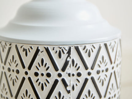 Modern Floor Vase Set Metal Vases With Geometric Pattern, 3 Piece Home Decor Set - White / Black