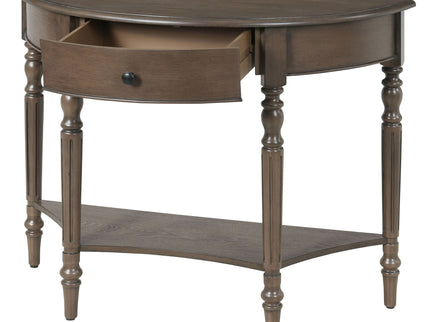 Half Moon Console Table With Drawer & Shelf For Living Room - Walnut