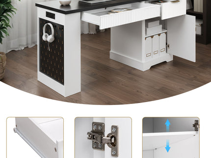 Modern Fluted Office Desk With Storage Cabinet