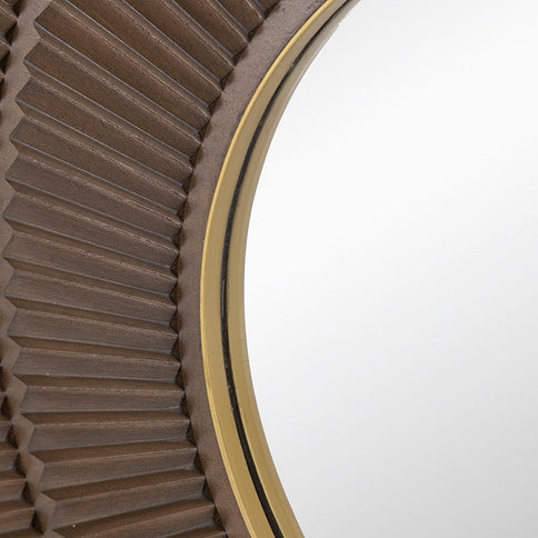 Round Carter Wooden Mirror WithIron Frame Neutral Colorway Wall Decor For Live Space