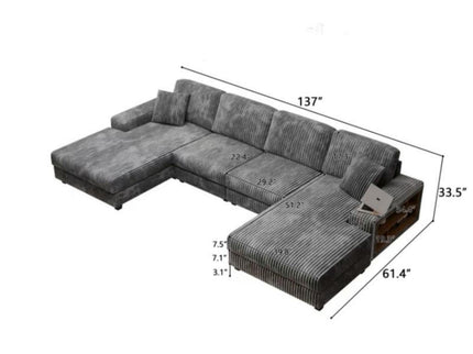 U-Shaped Convertible Sofa, 4 Seater Large Living Room Lounge