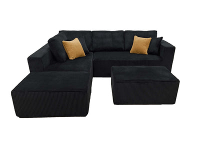 Upholstered Sectional With 2 Moveable Ottomans - Black