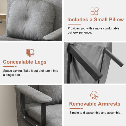 3 In 1 Convertible Folding Sofa Bed With Adjustable Backrest And Pillow