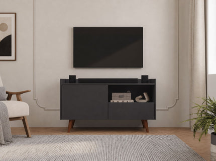 TV Stand For TVs Up To 45" With Open Storage Shelf, Cable Management, 1 Door And 1 Drawer