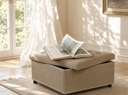 Square Tufted Storage Ottoman With Nailhead Trim