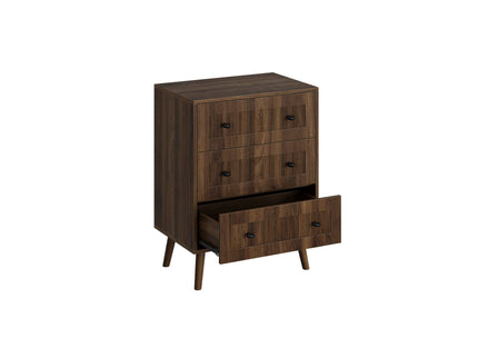 3 Drawer Dresser, Storage Cabinet With Vertical Grooves For Bedroom - Walnut