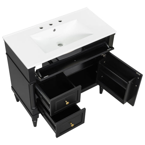 Freestanding Bathroom Vanity With Sink, Adjustable Shelf, Flip Drawer