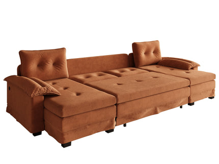 U-Shaped Sleeper Sofa With Pull Out Bed, Removable Armrests & USB Ports For Living Room