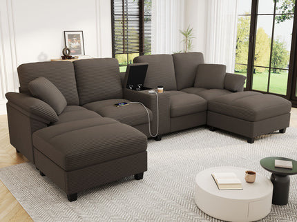 Modern U-Shaped Sectional Sofa With Storage Ottomans